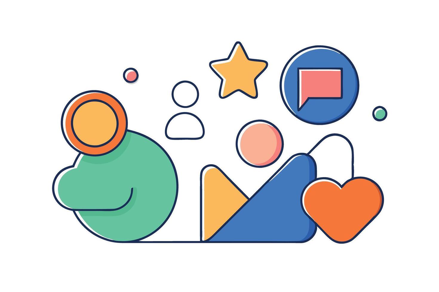 set of playful and abstract icons representing social media reactions, including likes, hearts, and comments in a modern design vector