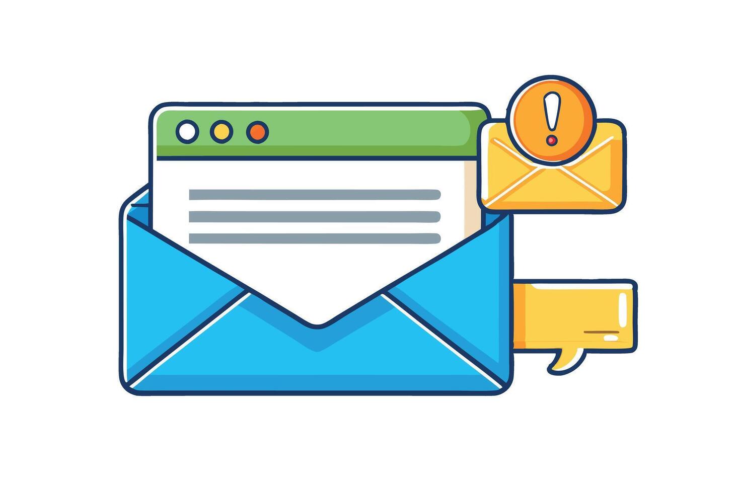 Colorful digital artwork depicting an email icon with a notification symbol, emphasizing email alerts and new messages vector