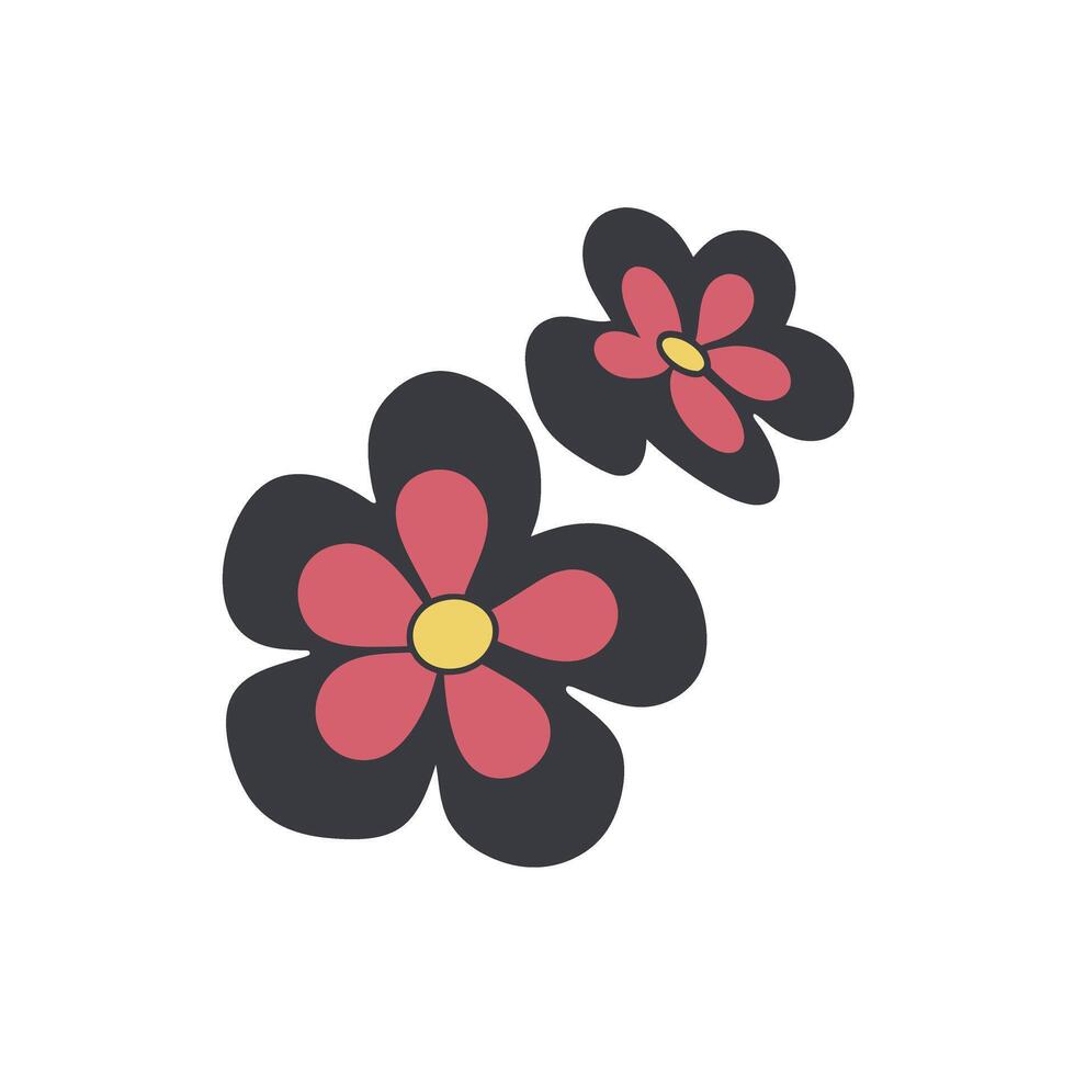 Modern abstract flower illustration with bold black petals, red inner accents and a vibrant yellow center on a clean white background vector