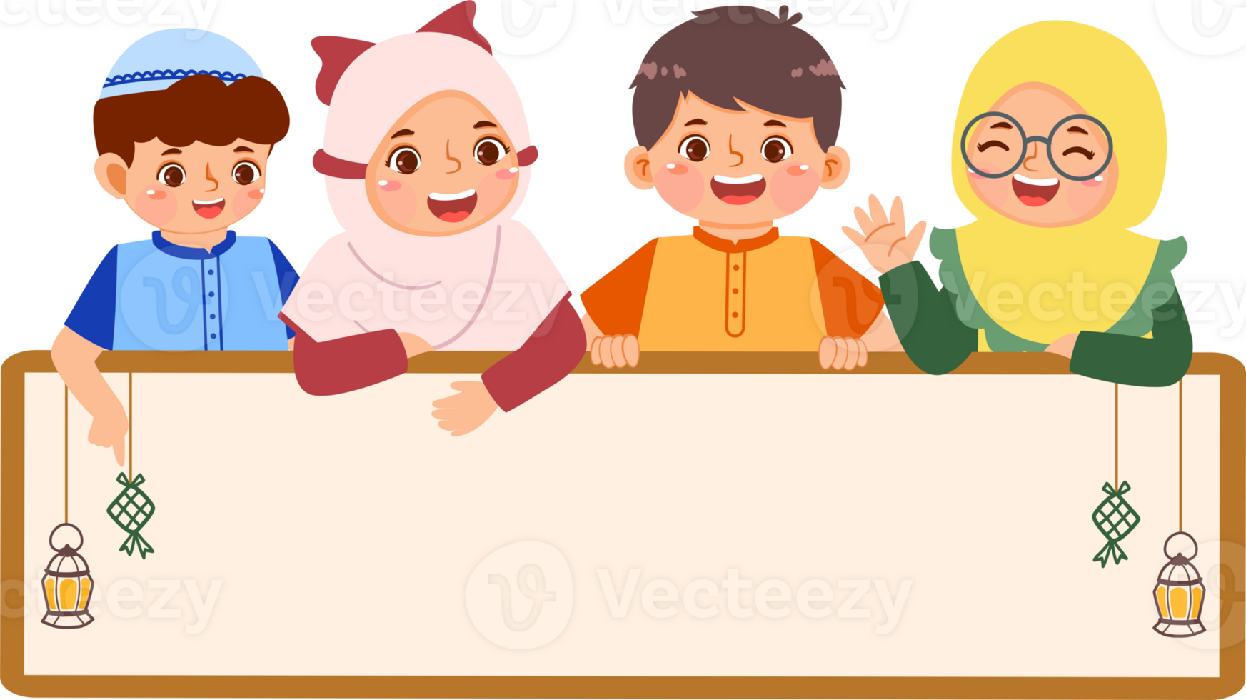 Muslim Children Holding Eid Blank Sign png