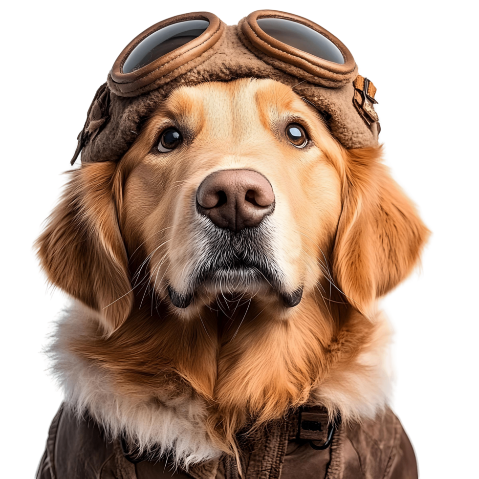 Charming retriever dog in a professional pilot suit png