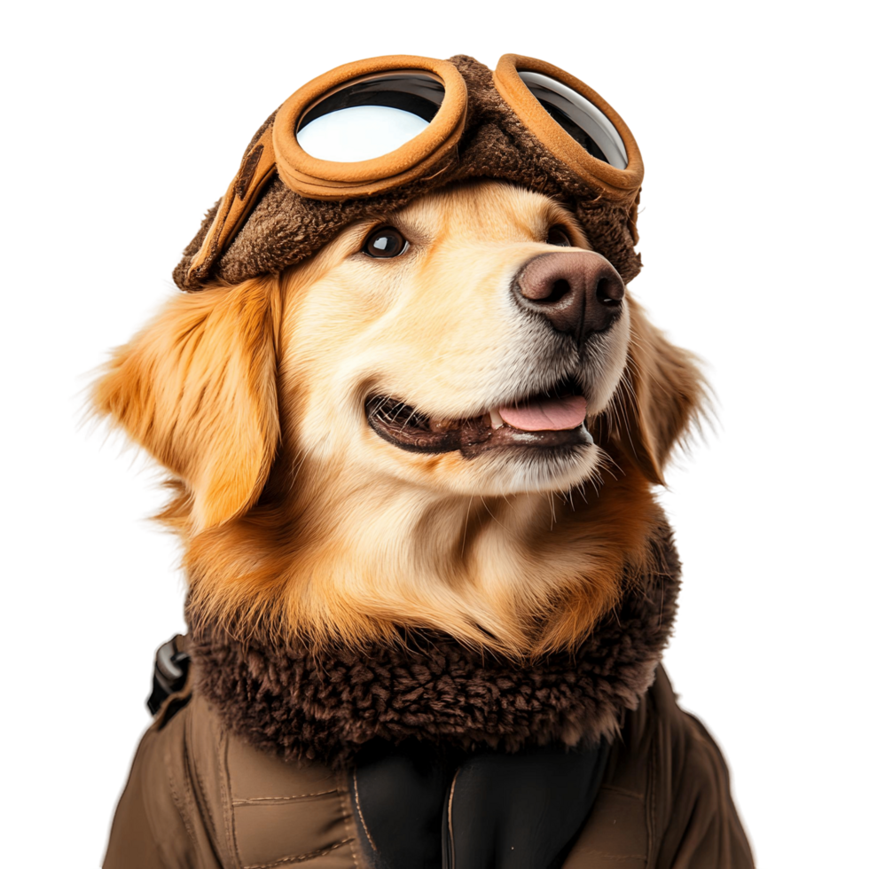 Loyal retriever posing proudly in a pilot uniform png