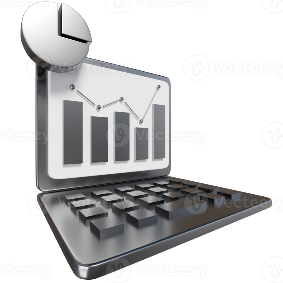 A laptop with a graph chart on it png