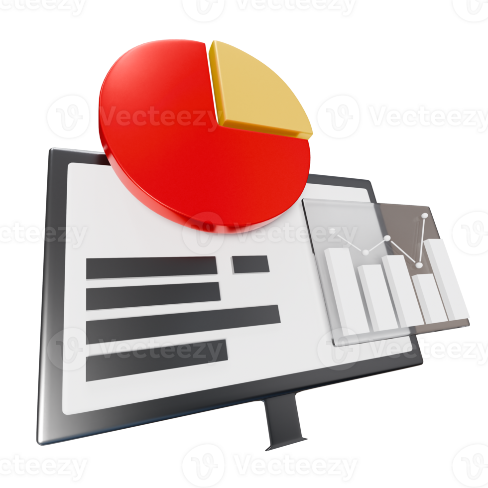 A computer monitor with a pie chart and a chart png