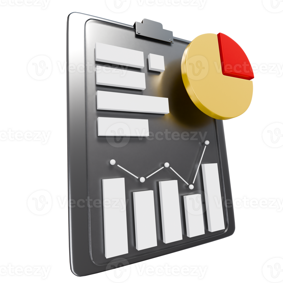 A clipboard with a pie chart and a chart on it png