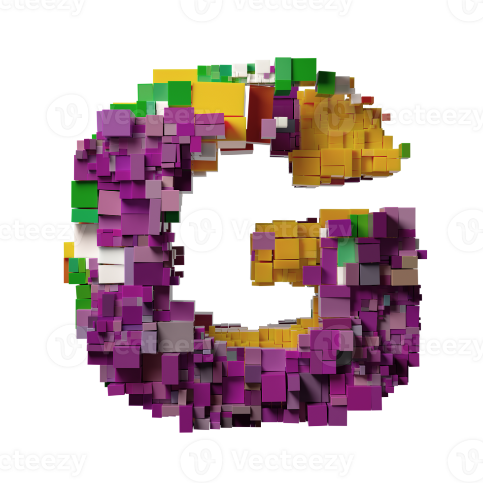 Colorful Pixelated 3D Letter G Composed of Vibrant Cubic Blocks png