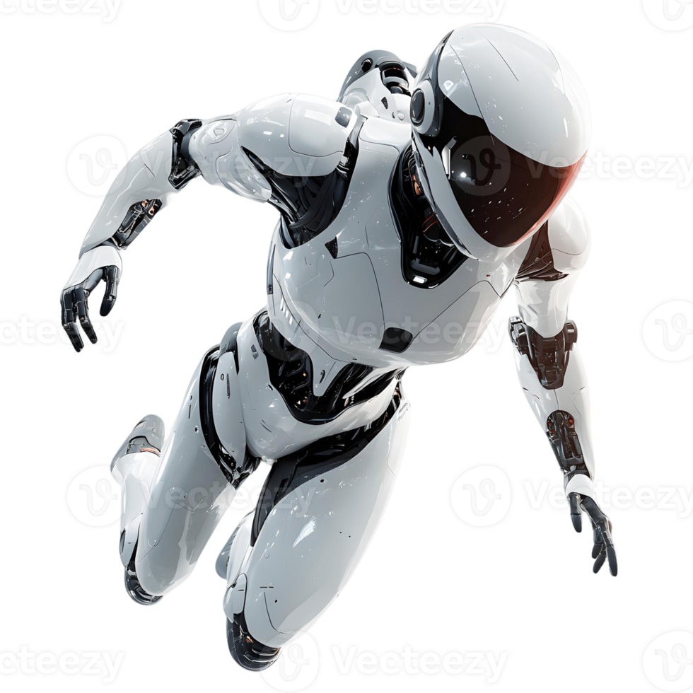 Advanced robotic figure in motion, showcasing futuristic technology in 3D png