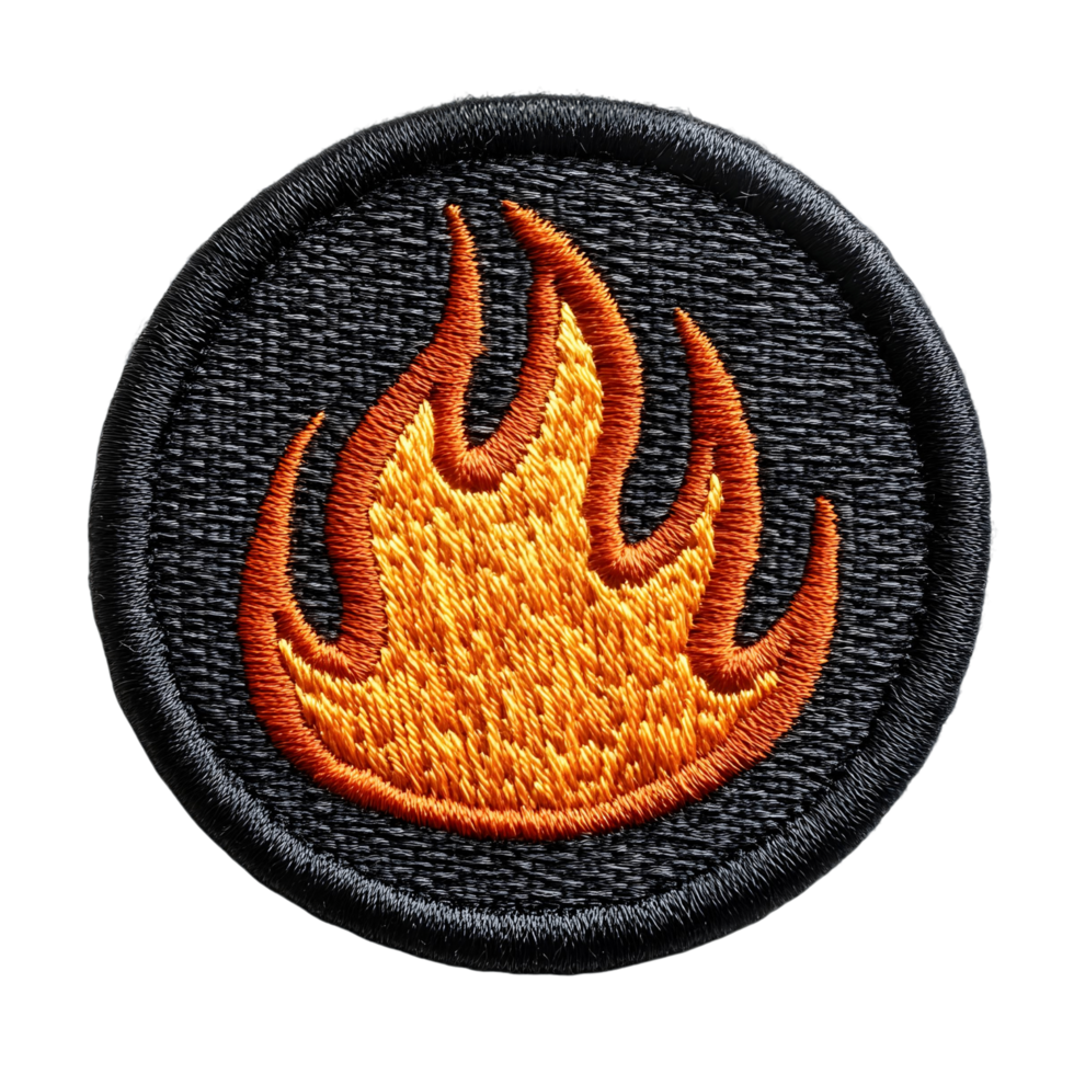 Flaming embroidered patch with bright fiery hues png