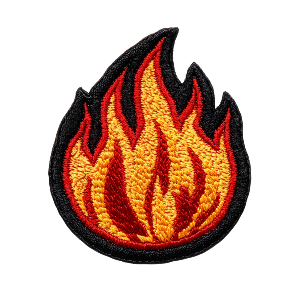 Stylish badge with embroidered fire emblem png