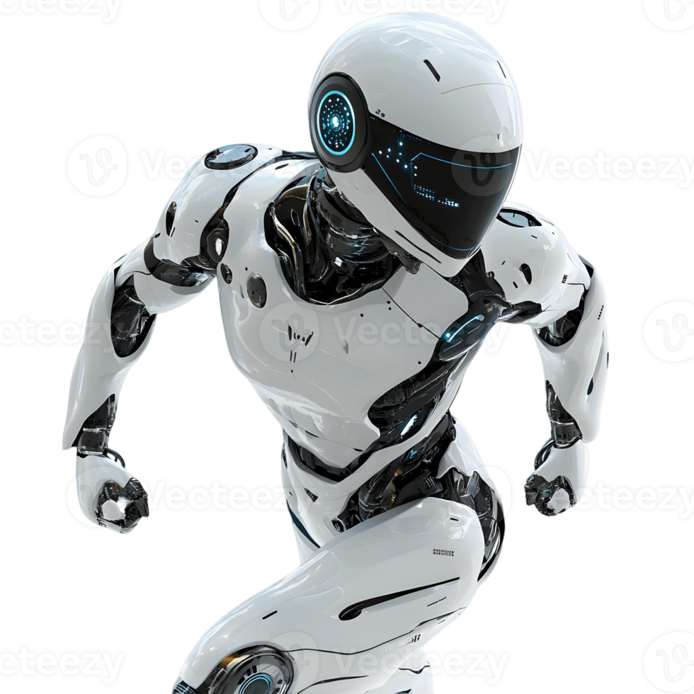 Sleek humanoid android with a high tech design in an action pose png