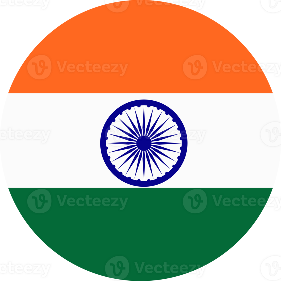 Circular India flag icon, transparent , saffron, white, green png