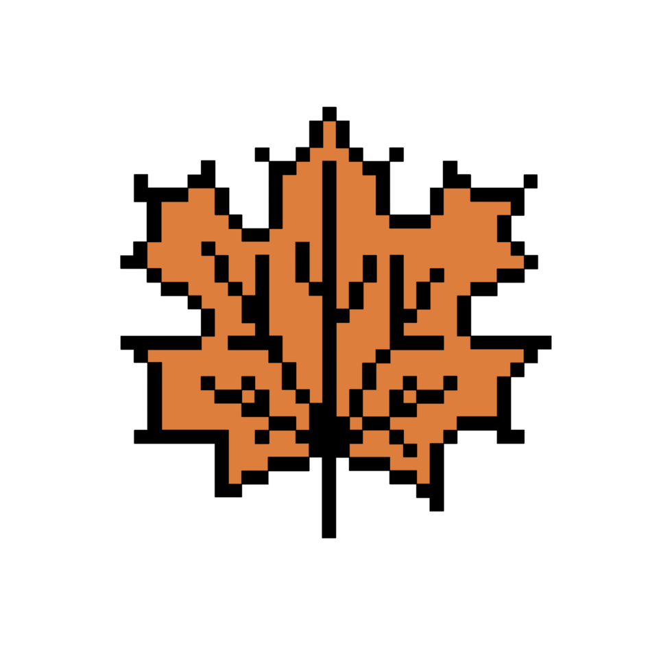 Flat design pixel art maple leaf illustration png