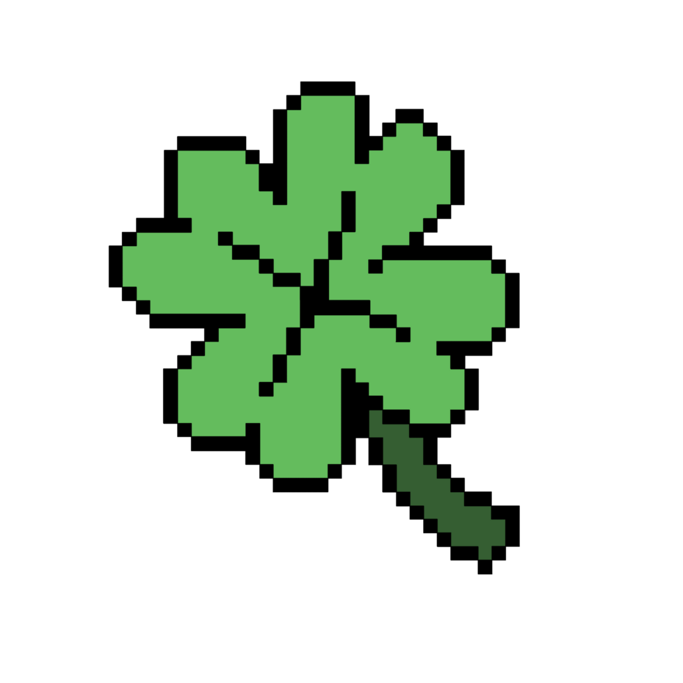Flat design pixel art clover leaf illustration png