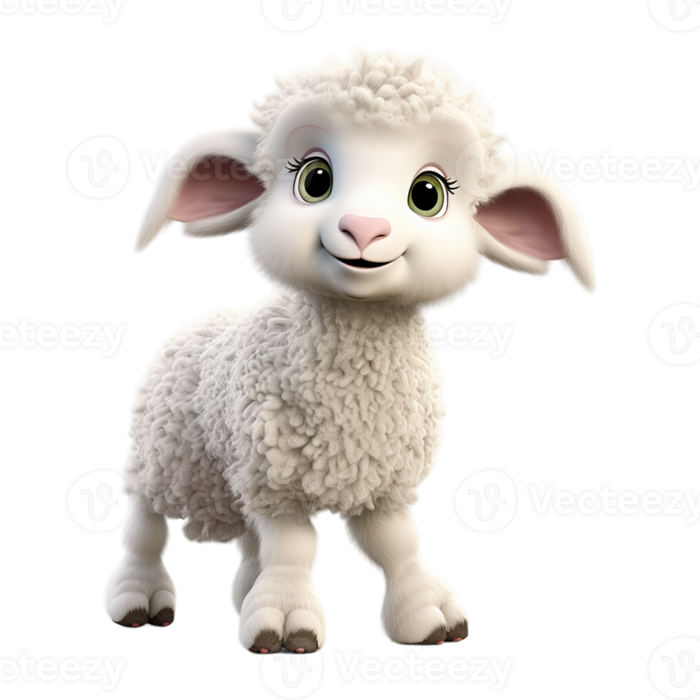 3D Cute Sheep on Transparent Background png
