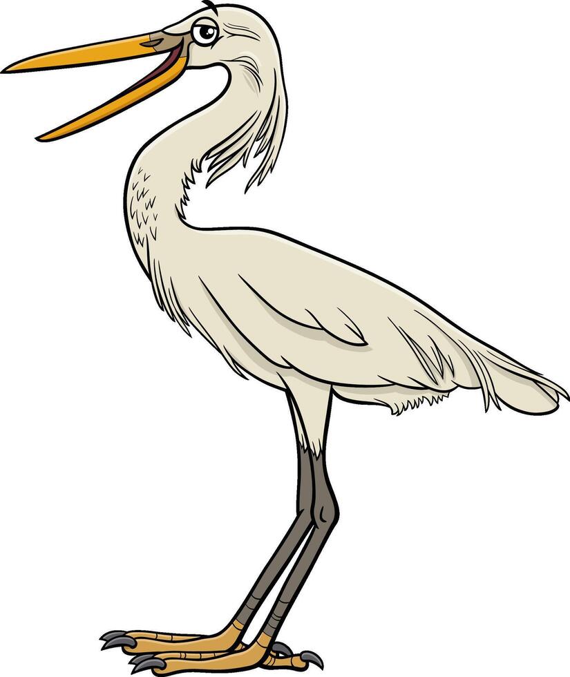 cartoon egret bird comic wild animal character vector