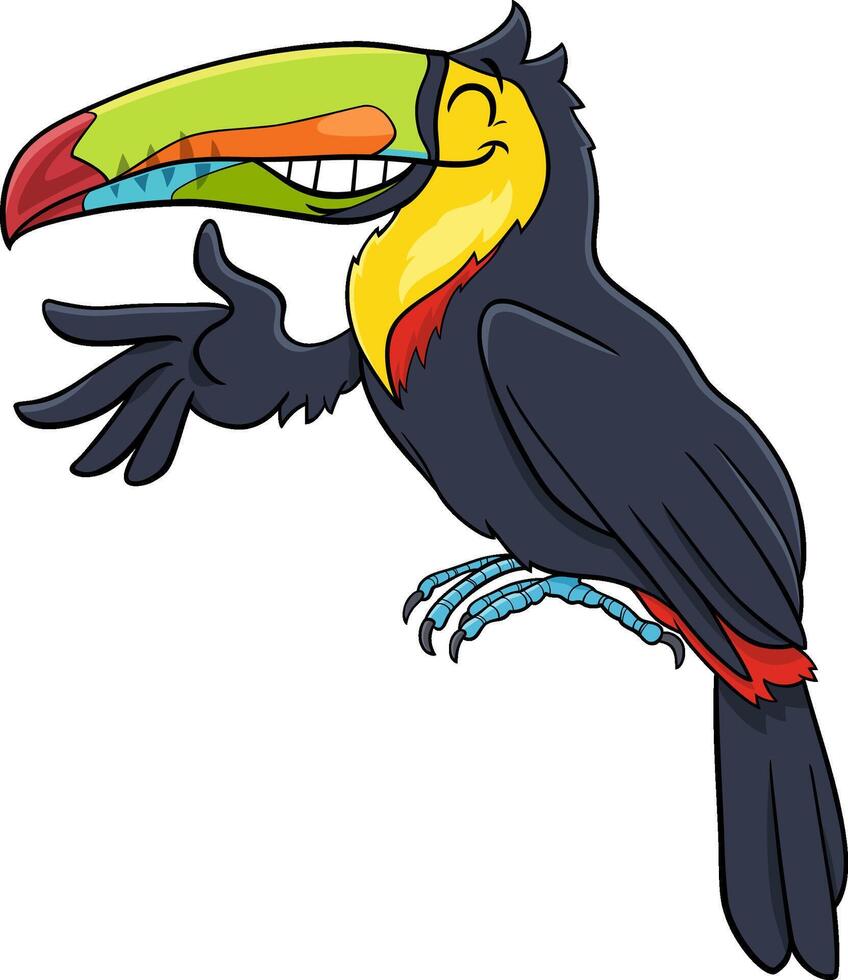 cartoon toucan bird animal character waving its wing vector