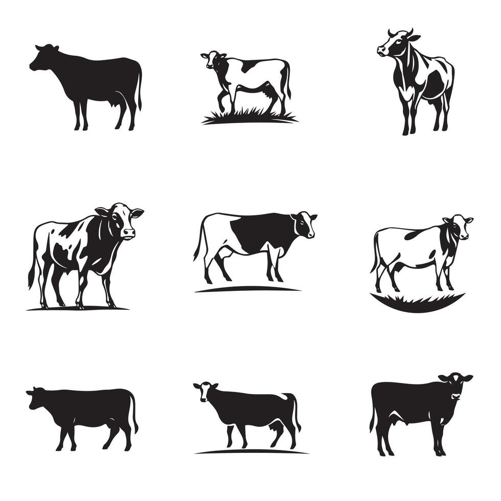Set of cow silhouettes illustration vector