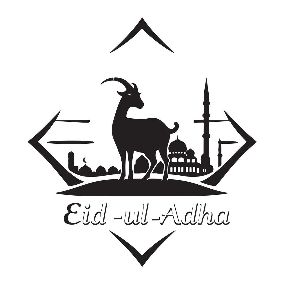 Eid-ul-adha logo with goat and mosque vector
