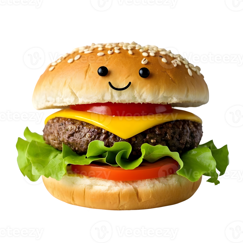 Funny Hamburger with Playful Face Whimsical Food Illustration on Transparent Background png