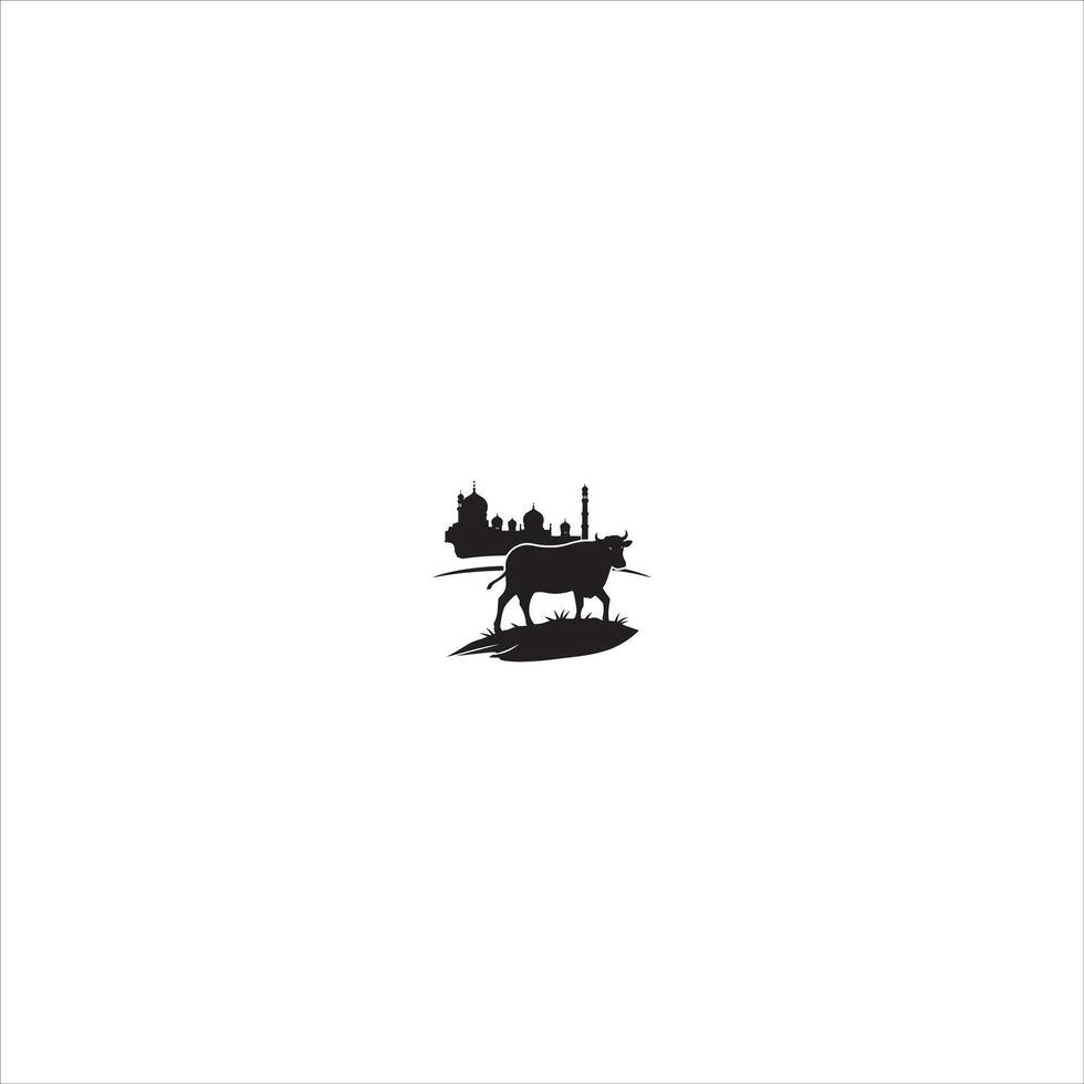 A black and white logo of a cow with a city in the background vector