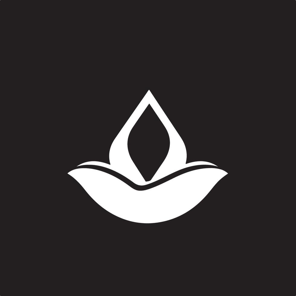 A white lotus flower icon on a black background vector