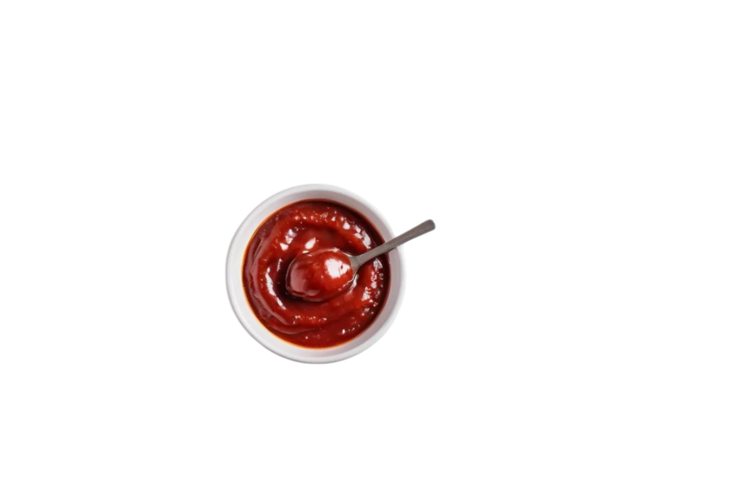 Red tasty ketchup in small white bowl delightful treat png