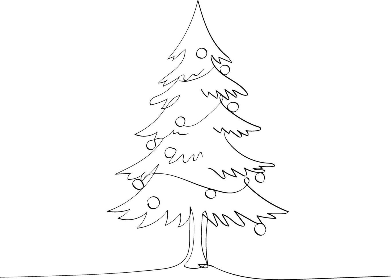 minimalist one line drawing of a christmas tree with decorations, elegant continuous line art , modern holiday design for prints, greeting cards, and decor vector