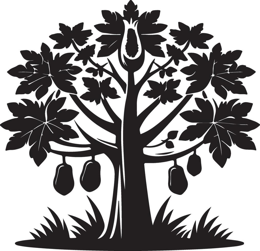 a black and white illustration of a tree with fruit vector
