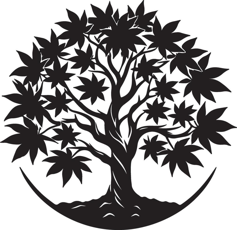 black and white image of a tree with leaves vector