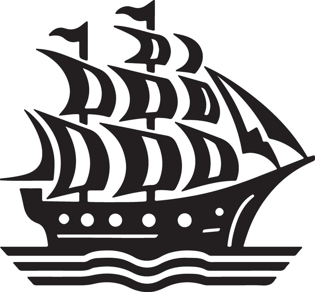The black and white illustration of a sailing ship vector