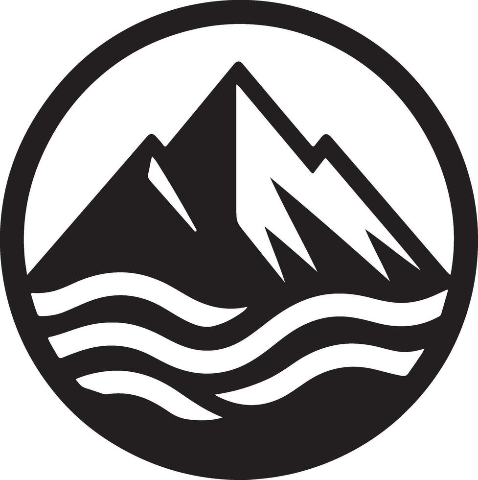 a black and white mountain logo with waves vector