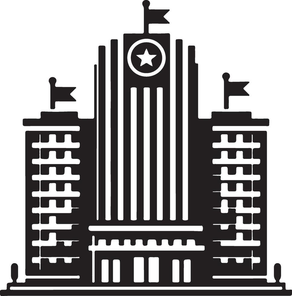 a black and white image of a building with a star on top vector