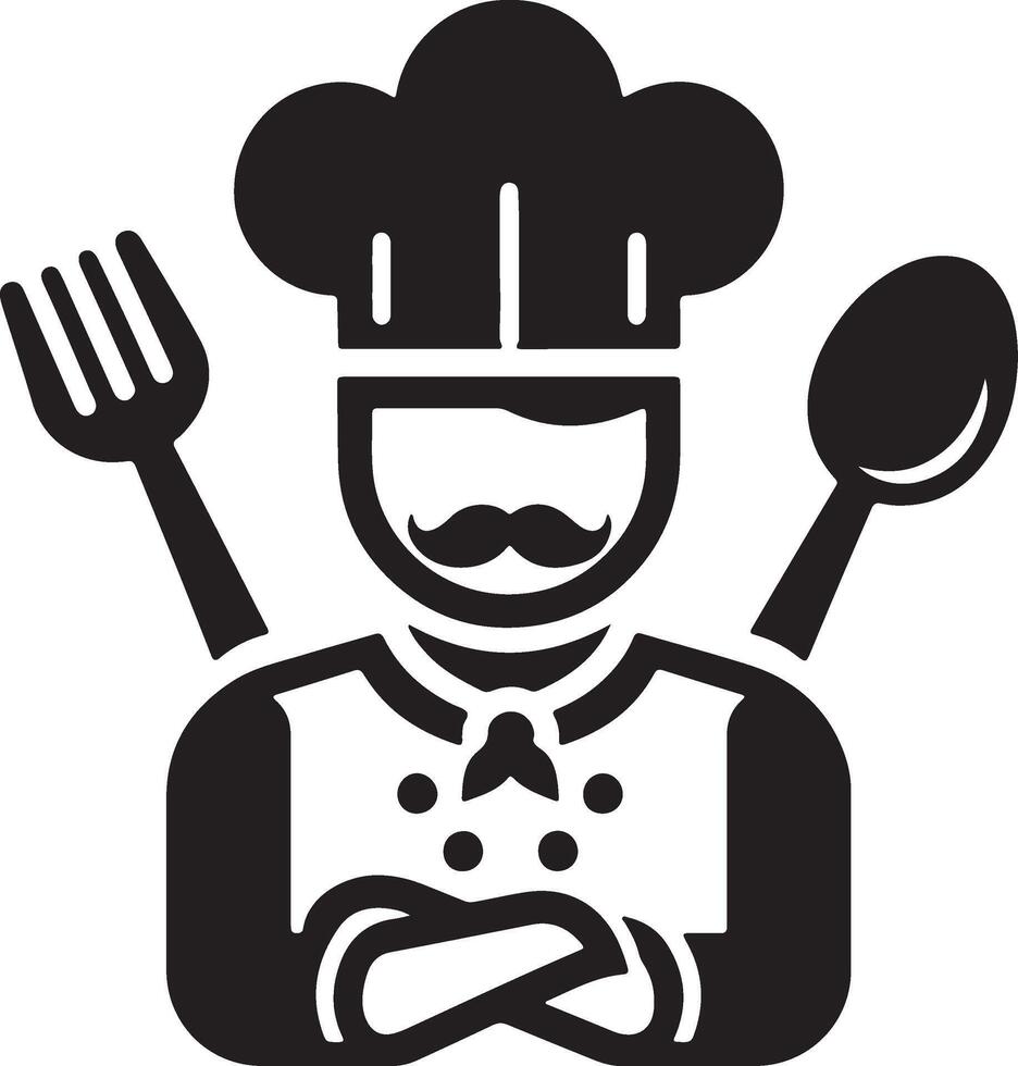 chef icon with mustache and fork and spoon vector