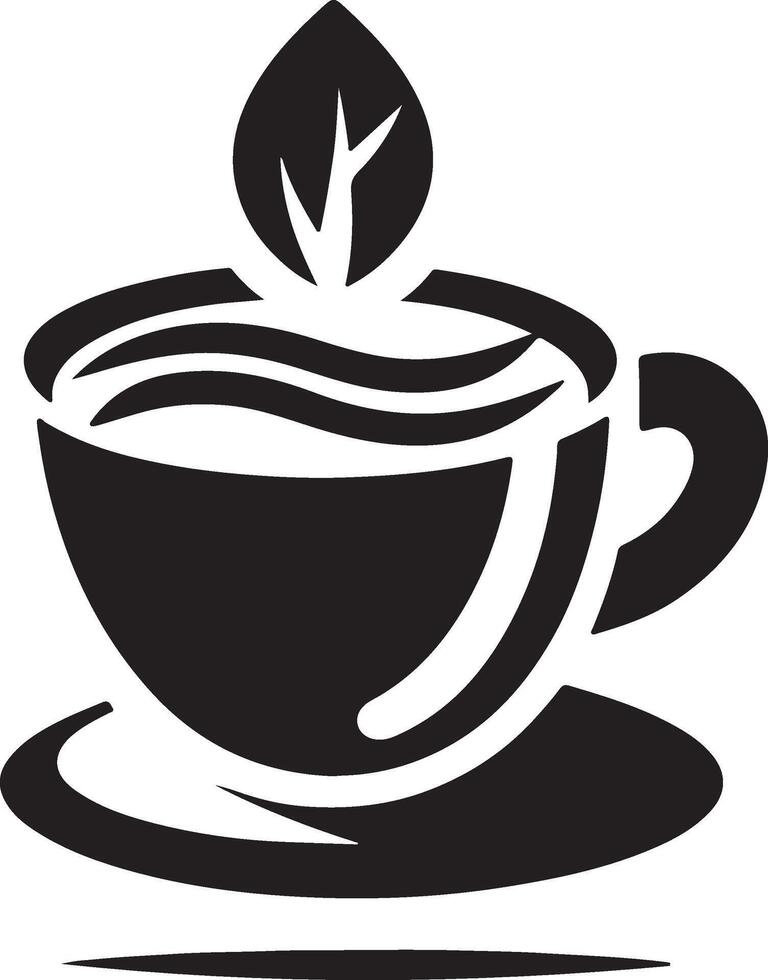 a black and white logo of a cup of coffee with a leaf vector