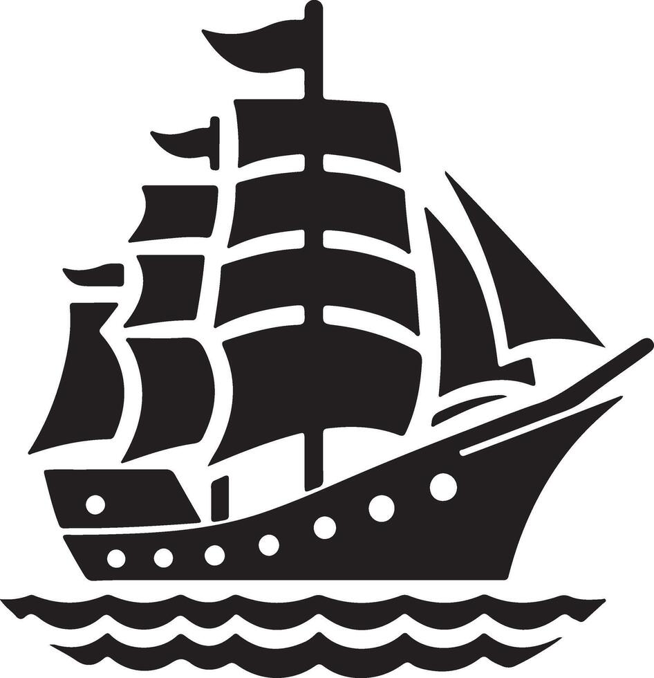 Unique and cle black and white illustration of a sailing ship vector