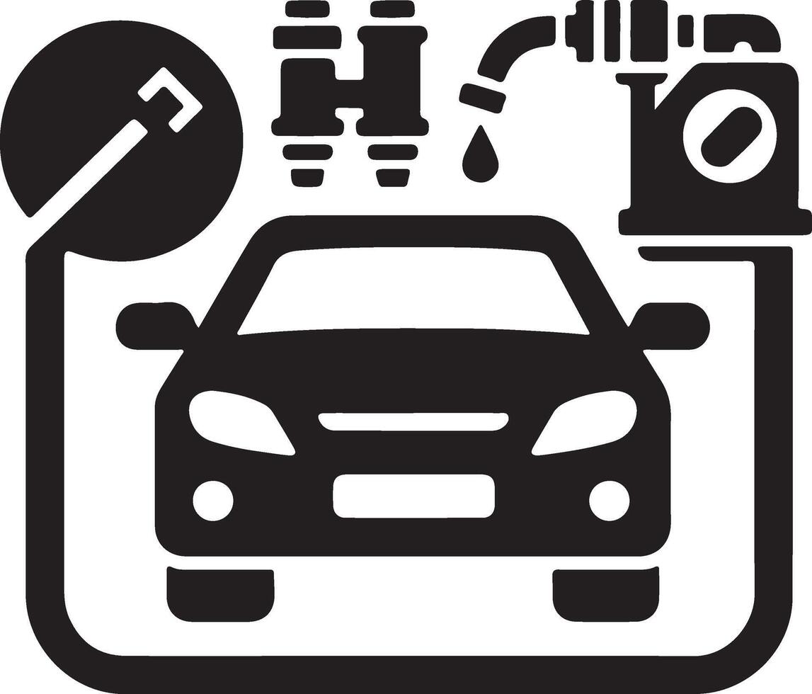 a black and white illustration of a car with a gas pump vector