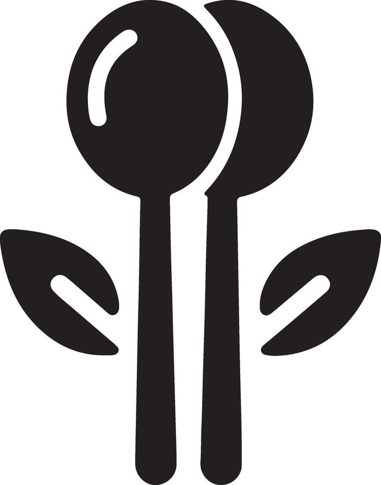 a black and white logo of two spoons and a leaf vector