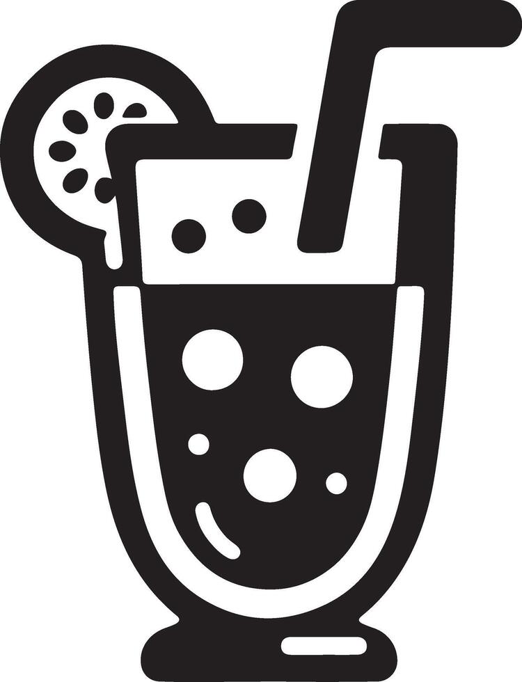 The black and white illustration of a drink with a straw vector