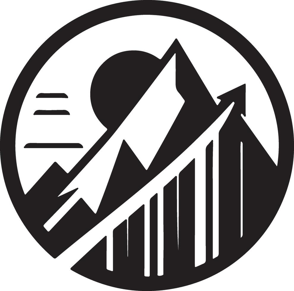 a black and white logo of a mountain with a sun and a mountain vector