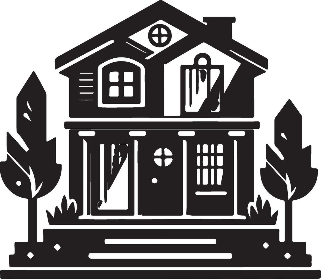 The popular black and white illustration of a house vector