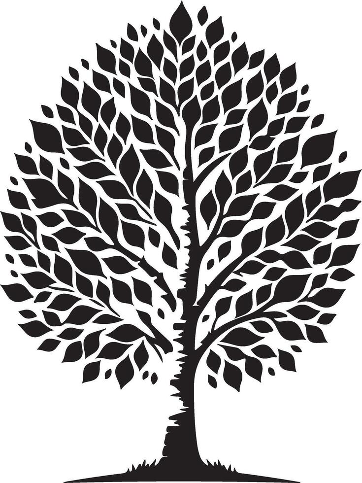 black and white silhouette of a tree with leaves vector