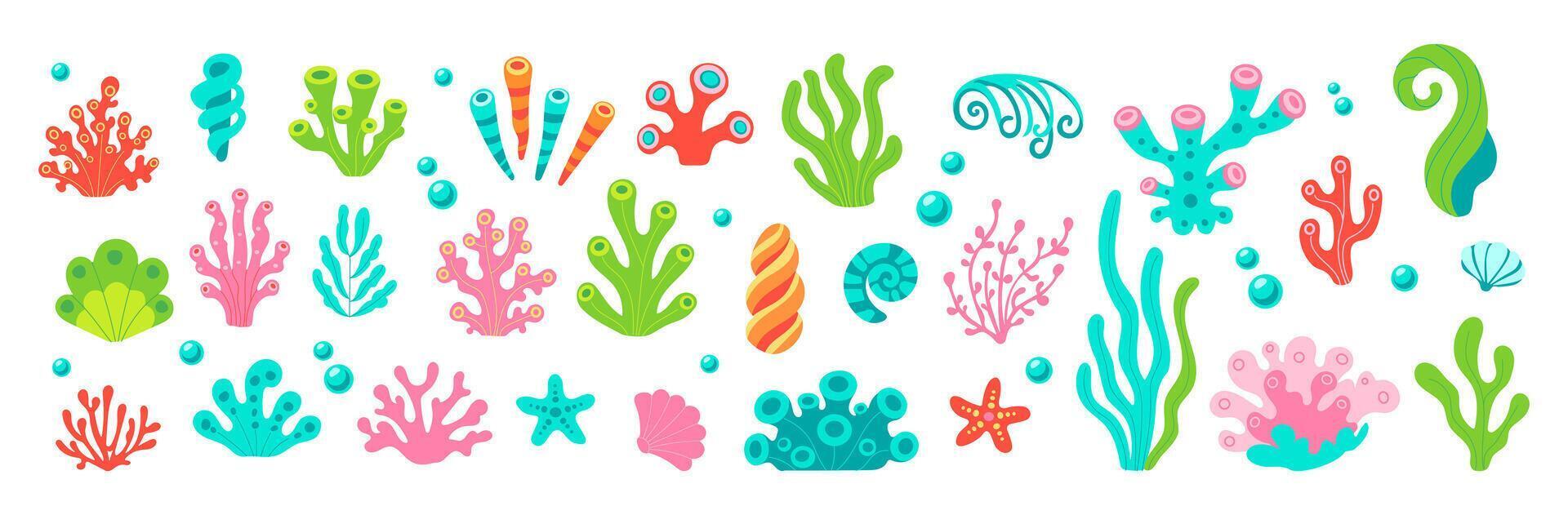 A colorful array of sea plants and sea creatures. The image is a vibrant and lively depiction of the ocean's ecosystem vector