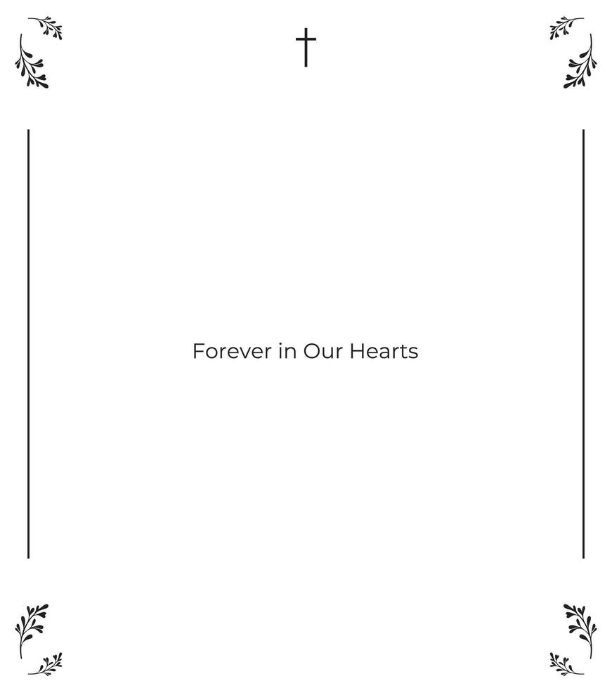 Divine Funeral Memory Invitation with Soft Light Background, Holy Frame Borders, Gentle Leaf Details, and Space for Scripture, Tribute Text, and Photo vector