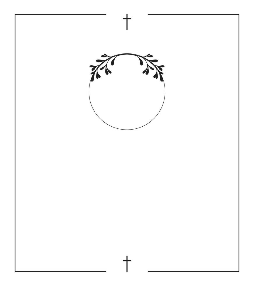 Graceful Eternal Memory Invitation Card with Light Heavenly Tones, Framed Cross Details, Botanical Illustrations, and Space for Spiritual Tribute vector