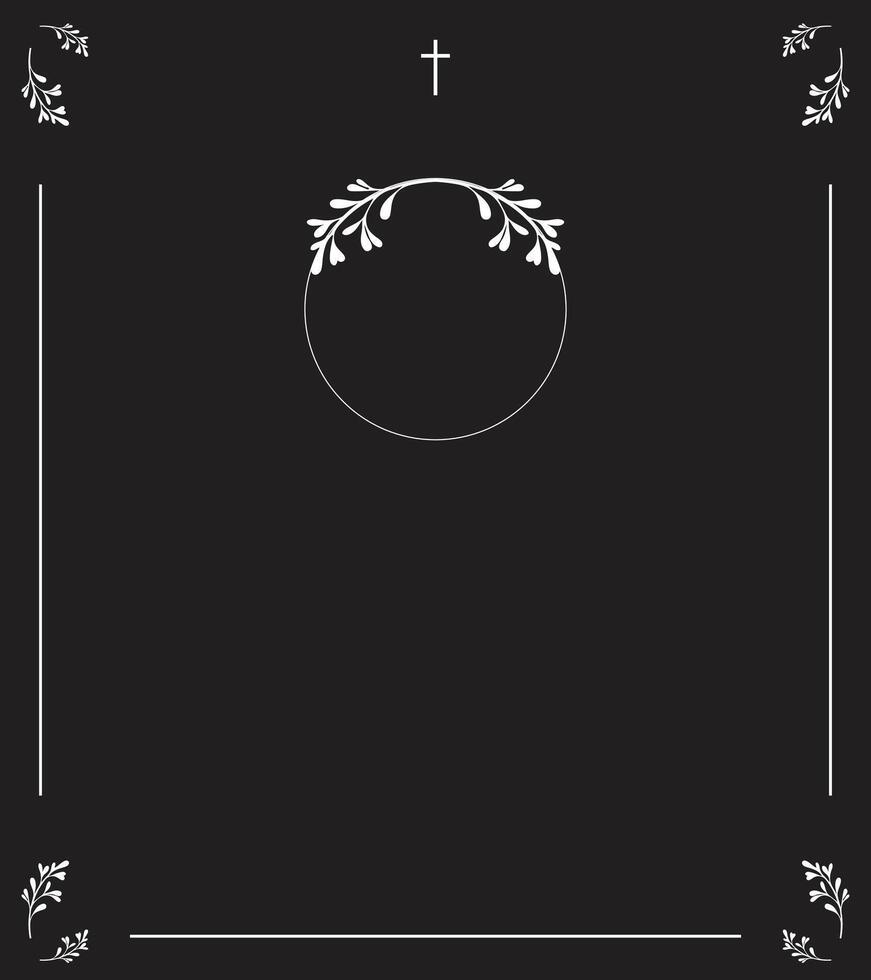 Sacred Remembrance Funeral Invitation, Ornate Religious Borders, Leaf Decorations, and Dedicated Sections for Prayer, Memory Text, and Photograph vector
