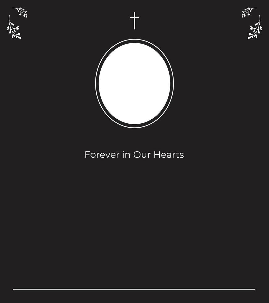 Tranquil Funeral Memory Invitation with Subtle Cross Frame Details, Botanical Illustrations, and Space for Scripture Verse, Tribute, and Photograph vector