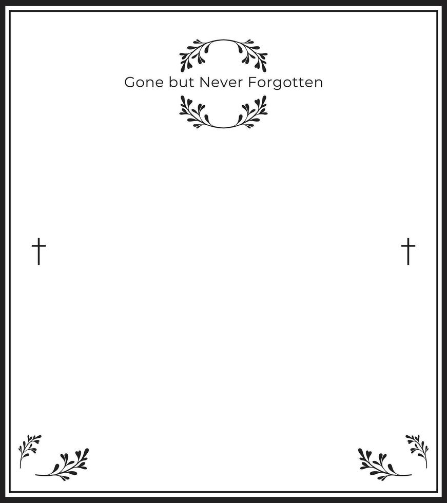 Faith-Filled Funeral Invitation Card with Light Divine Background, Cross-Framed Borders, Botanical Accents, and Clear Sections for Memory, Prayer, and Photo of Loved One vector