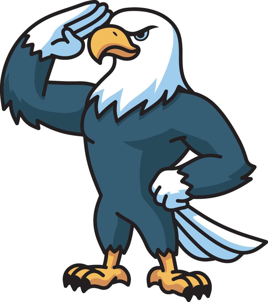Black eagle cartoon performing salute illustration vector