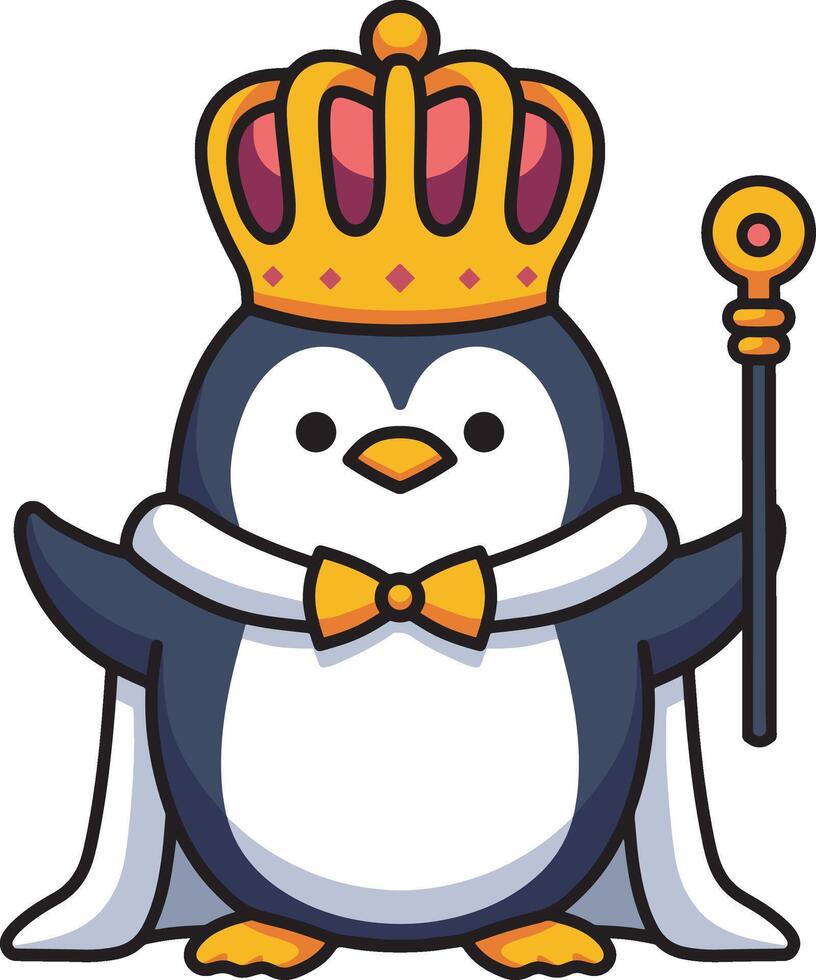 Penguin king with gold crown cartoon illustration vector