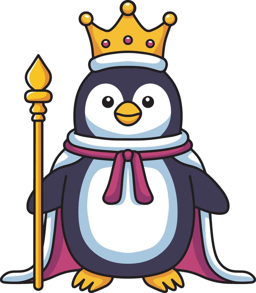 Penguin king with gold crown cartoon vector
